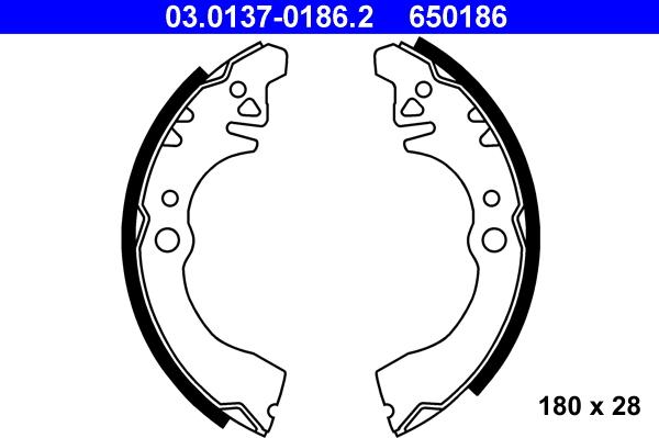 ATE 03.0137-0186.2 - Комплект тормозных колодок, барабанные autospares.lv