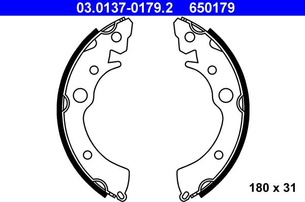 ATE 03.0137-0179.2 - Комплект тормозных колодок, барабанные autospares.lv