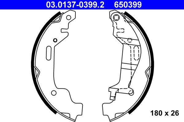 ATE 03.0137-0399.2 - Комплект тормозных колодок, барабанные autospares.lv