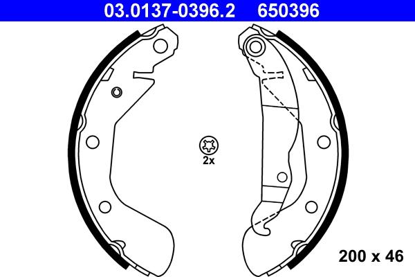 ATE 03.0137-0396.2 - Комплект тормозных колодок, барабанные autospares.lv