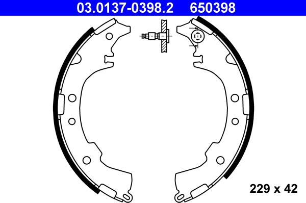 ATE 03.0137-0398.2 - Комплект тормозных колодок, барабанные autospares.lv