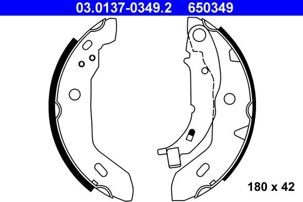 ATE 03.0137-0349.2 - Комплект тормозных колодок, барабанные autospares.lv