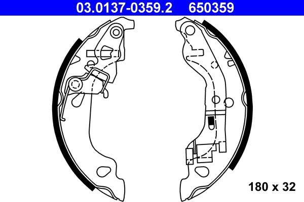 ATE 03.0137-0359.2 - Комплект тормозных колодок, барабанные autospares.lv