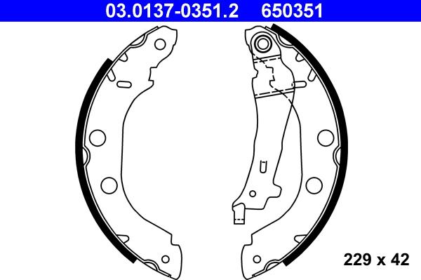 ATE 03.0137-0351.2 - Комплект тормозных колодок, барабанные autospares.lv