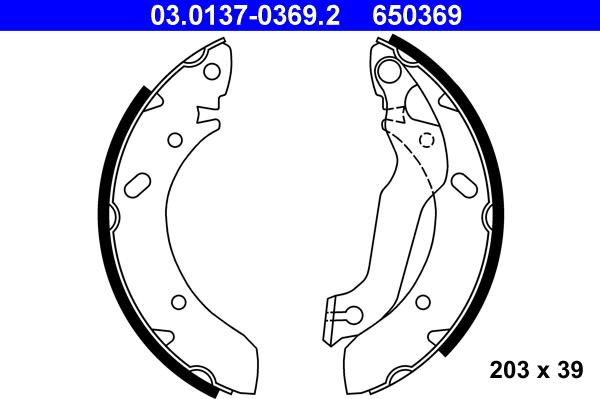 ATE 03.0137-0369.2 - Комплект тормозных колодок, барабанные autospares.lv