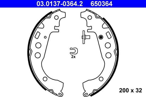 ATE 03.0137-0364.2 - Комплект тормозных колодок, барабанные autospares.lv