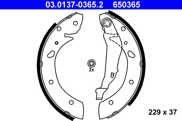 ATE 03.0137-0365.2 - Комплект тормозных колодок, барабанные autospares.lv