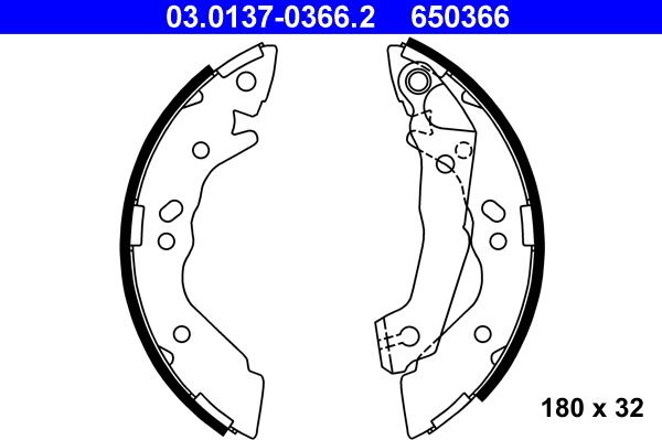 ATE 03.0137-0366.2 - Комплект тормозных колодок, барабанные autospares.lv