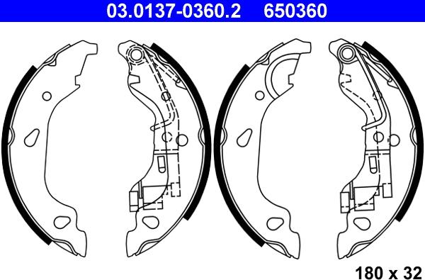 ATE 03.0137-0360.2 - Комплект тормозных колодок, барабанные autospares.lv