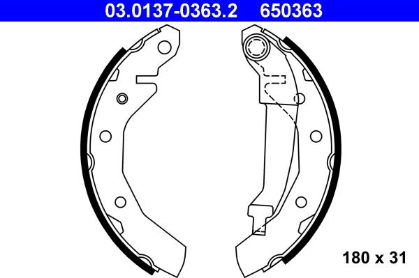 ATE 03.0137-0363.2 - Комплект тормозных колодок, барабанные autospares.lv