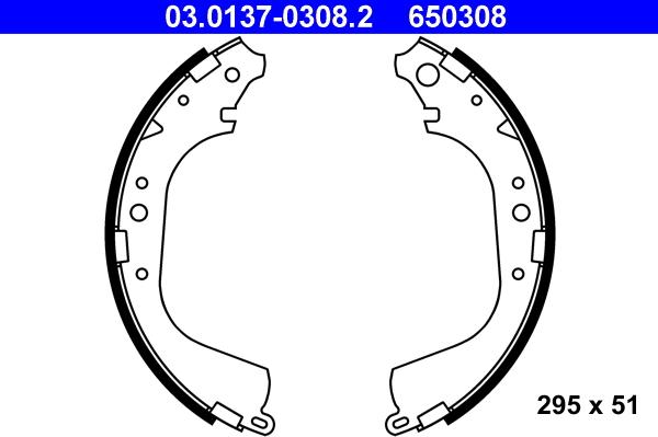 ATE 03.0137-0308.2 - Комплект тормозных колодок, барабанные autospares.lv