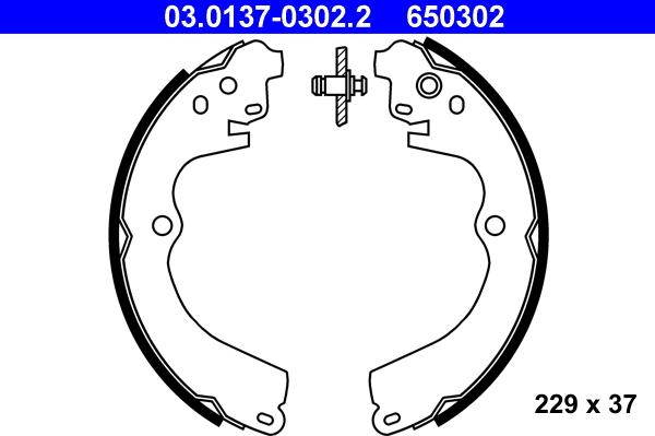 ATE 03.0137-0302.2 - Комплект тормозных колодок, барабанные autospares.lv