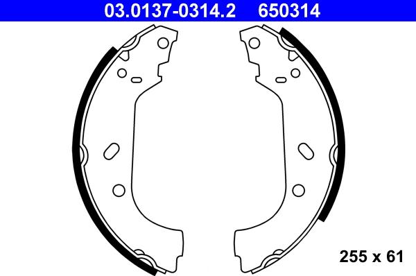 ATE 03.0137-0314.2 - Комплект тормозных колодок, барабанные autospares.lv