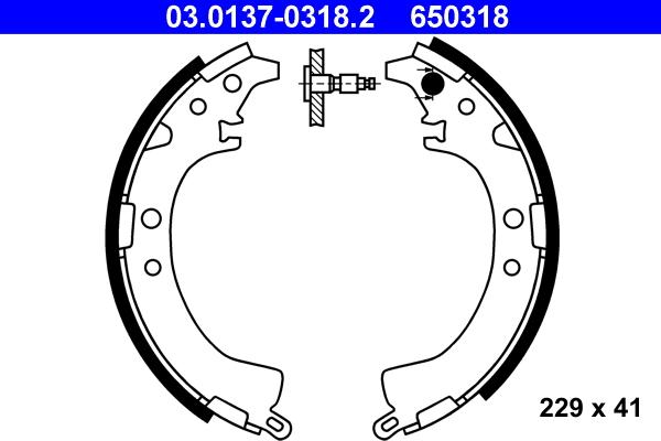 ATE 03.0137-0318.2 - Комплект тормозных колодок, барабанные autospares.lv