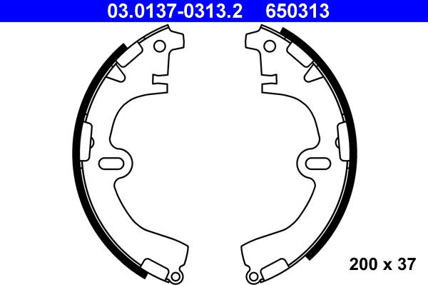 ATE 03.0137-0313.2 - Комплект тормозных колодок, барабанные autospares.lv