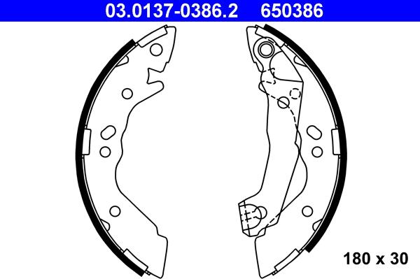 ATE 03.0137-0386.2 - Комплект тормозных колодок, барабанные autospares.lv