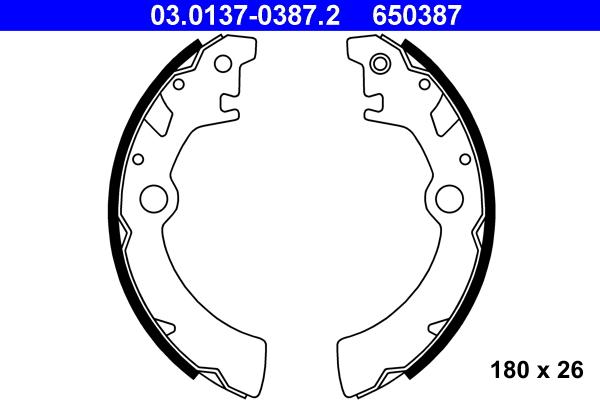 ATE 03.0137-0387.2 - Комплект тормозных колодок, барабанные autospares.lv