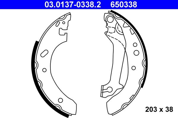 ATE 03.0137-0338.2 - Комплект тормозных колодок, барабанные autospares.lv