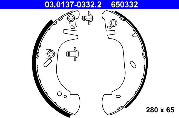 ATE 03.0137-0332.2 - Комплект тормозных колодок, барабанные autospares.lv