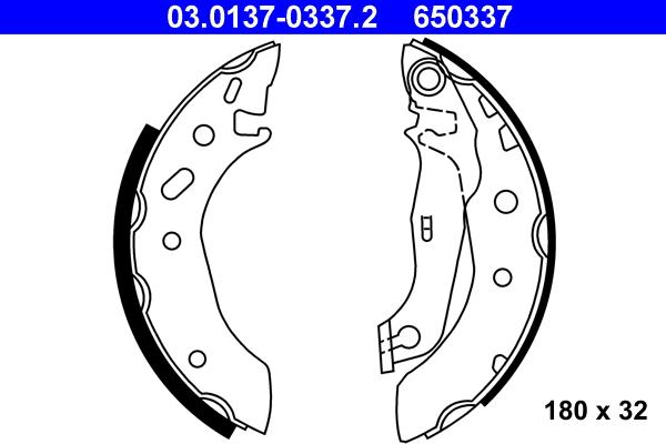 ATE 03.0137-0337.2 - Комплект тормозных колодок, барабанные autospares.lv