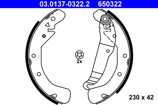 ATE 03.0137-0322.2 - Комплект тормозных колодок, барабанные autospares.lv