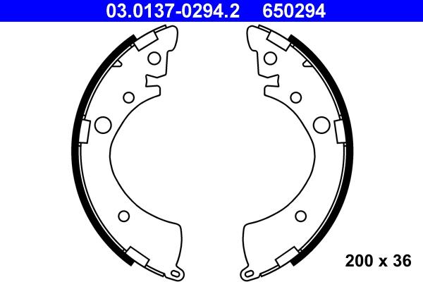 ATE 03.0137-0294.2 - Комплект тормозных колодок, барабанные autospares.lv