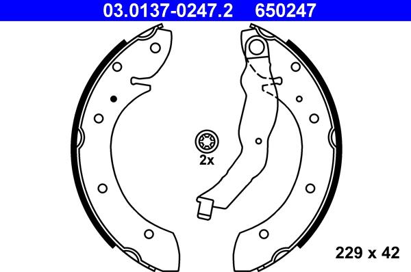 ATE 03.0137-0247.2 - Комплект тормозных колодок, барабанные autospares.lv