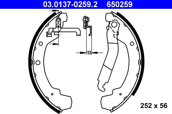 ATE 03.0137-0259.2 - Комплект тормозных колодок, барабанные autospares.lv