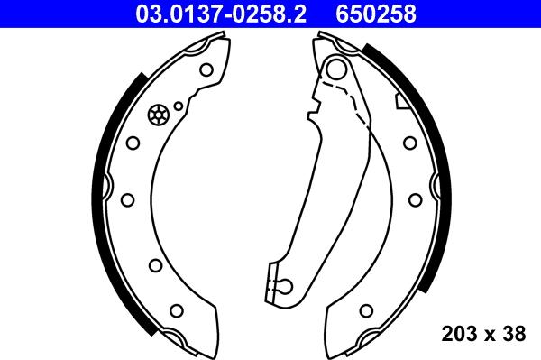 ATE 03.0137-0258.2 - Комплект тормозных колодок, барабанные autospares.lv