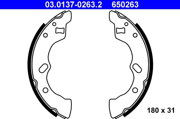 ATE 03.0137-0263.2 - Комплект тормозных колодок, барабанные autospares.lv