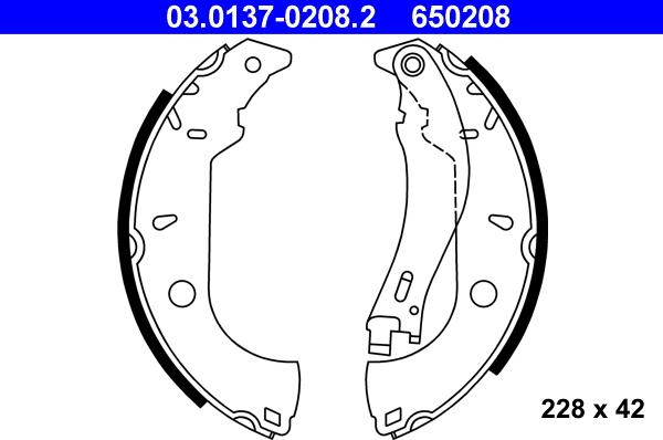 ATE 03.0137-0208.2 - Комплект тормозных колодок, барабанные autospares.lv