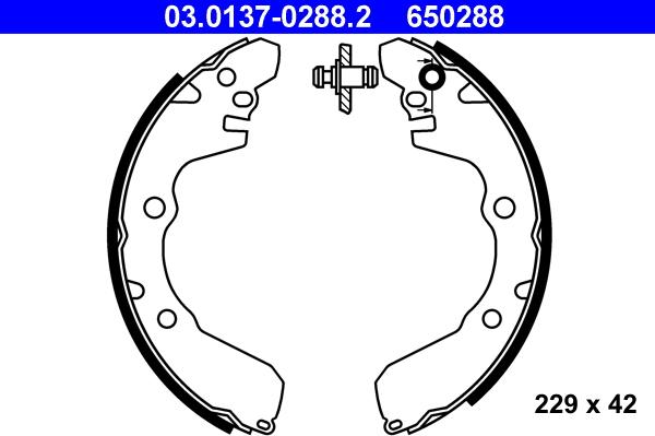 ATE 03.0137-0288.2 - Комплект тормозных колодок, барабанные autospares.lv