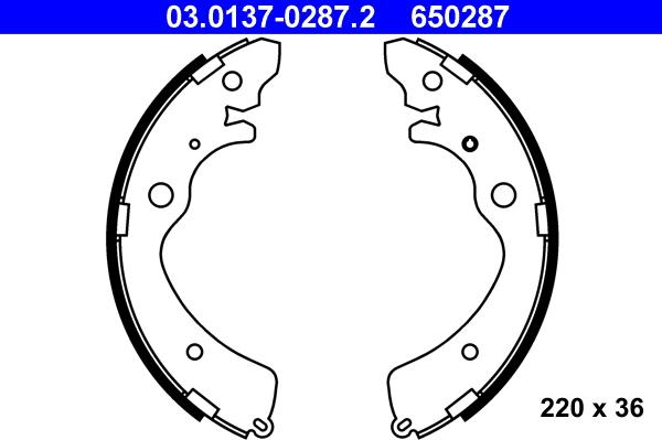 ATE 03.0137-0287.2 - Комплект тормозных колодок, барабанные autospares.lv