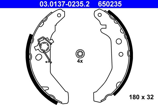 ATE 03.0137-0235.2 - Комплект тормозных колодок, барабанные autospares.lv