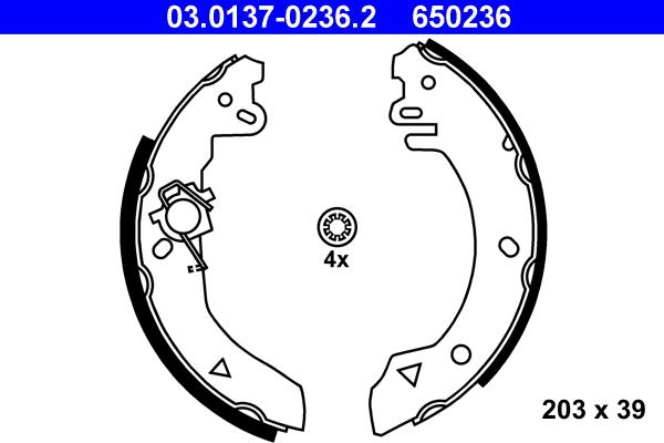 ATE 03.0137-0236.2 - Комплект тормозных колодок, барабанные autospares.lv