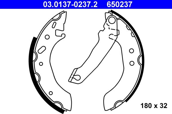 ATE 03.0137-0237.2 - Комплект тормозных колодок, барабанные autospares.lv