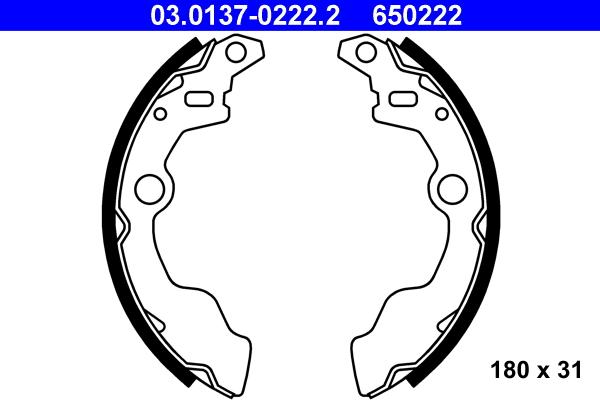 ATE 03.0137-0222.2 - Комплект тормозных колодок, барабанные autospares.lv