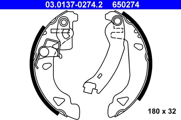 ATE 03.0137-0274.2 - Комплект тормозных колодок, барабанные autospares.lv