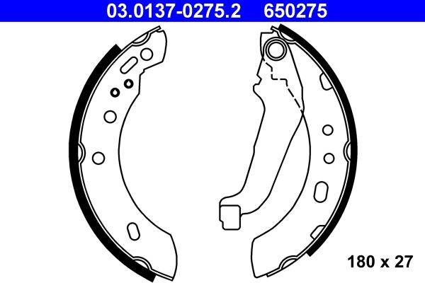 ATE 03.0137-0275.2 - Комплект тормозных колодок, барабанные autospares.lv