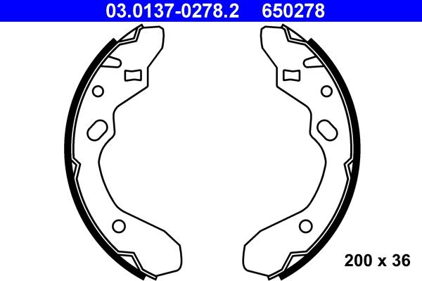 ATE 03.0137-0278.2 - Комплект тормозных колодок, барабанные autospares.lv