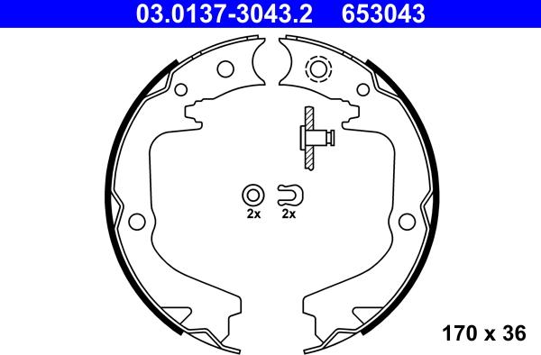 ATE 03.0137-3043.2 - Комплект тормозов, ручник, парковка autospares.lv