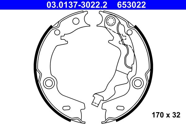 ATE 03.0137-3022.2 - Комплект тормозов, ручник, парковка autospares.lv