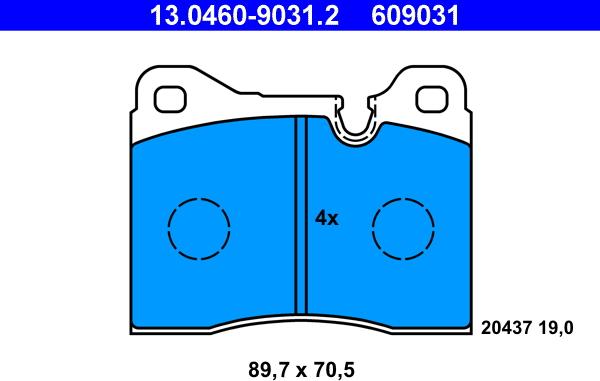 ATE 13.0460-9031.2 - Тормозные колодки, дисковые, комплект autospares.lv