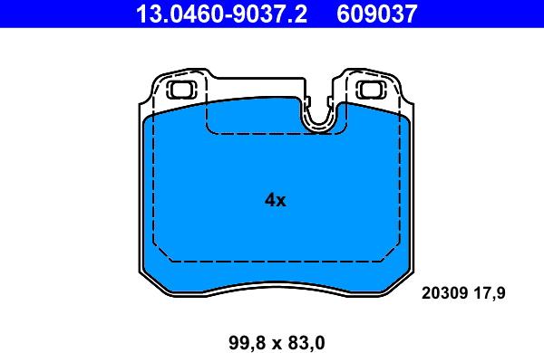 ATE 13.0460-9037.2 - Тормозные колодки, дисковые, комплект autospares.lv