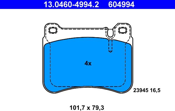 ATE 13.0460-4994.2 - Тормозные колодки, дисковые, комплект autospares.lv