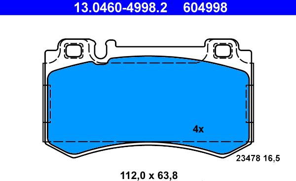 ATE 13.0460-4998.2 - Тормозные колодки, дисковые, комплект autospares.lv