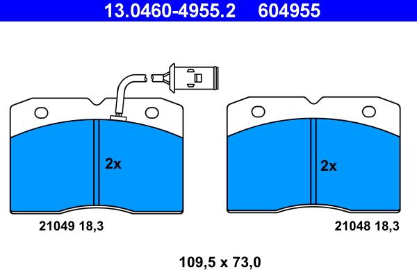 ATE 13.0460-4955.2 - Тормозные колодки, дисковые, комплект autospares.lv