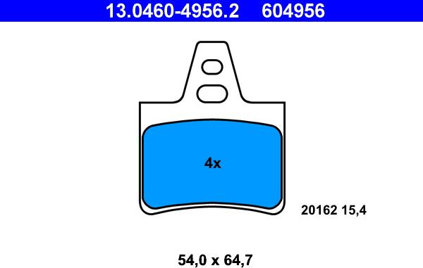 ATE 13.0460-4956.2 - Тормозные колодки, дисковые, комплект autospares.lv