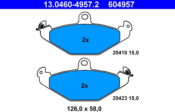 ATE 13.0460-4957.2 - Тормозные колодки, дисковые, комплект autospares.lv