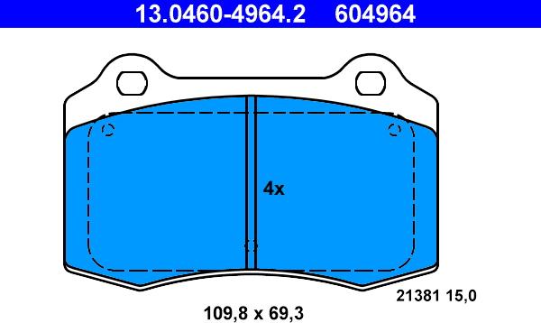 ATE 13.0460-4964.2 - Тормозные колодки, дисковые, комплект autospares.lv